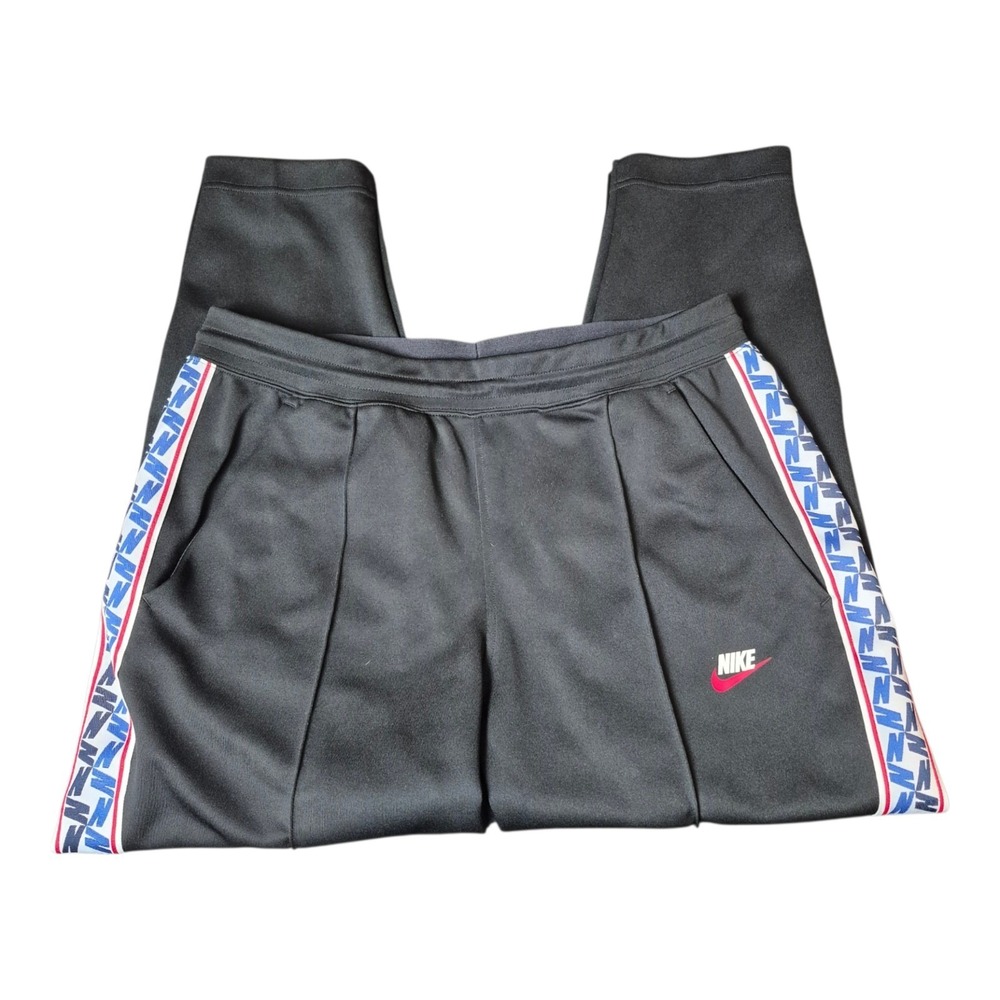 Nike Men's XL Snap Hem Track Pants Black Logo Tape‎ Athletic Joggers